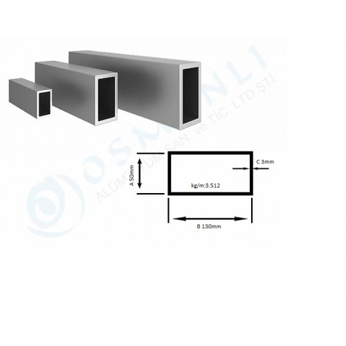 Alüminyum Kutu Profil 50mm X 130mm Et Kalınlık 3mm Alüminyum Kutu Profil 50mm X 130mm Et Kalınlık 3mm